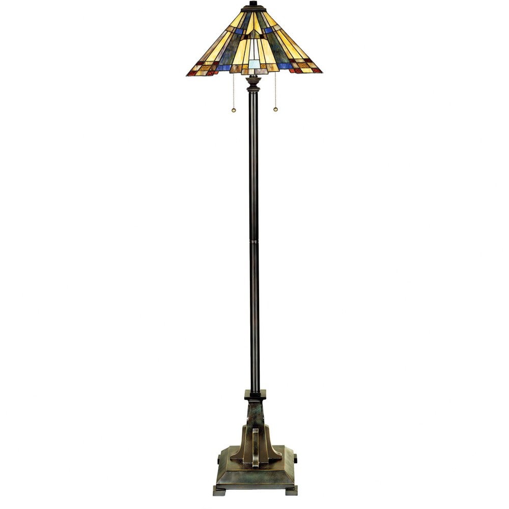 Bronze 62" Arts and Crafts Floor Lamp with Stained Glass Shade