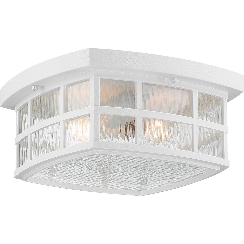 White Glass Outdoor Flush Mount Ceiling Light with Clear Water Panels