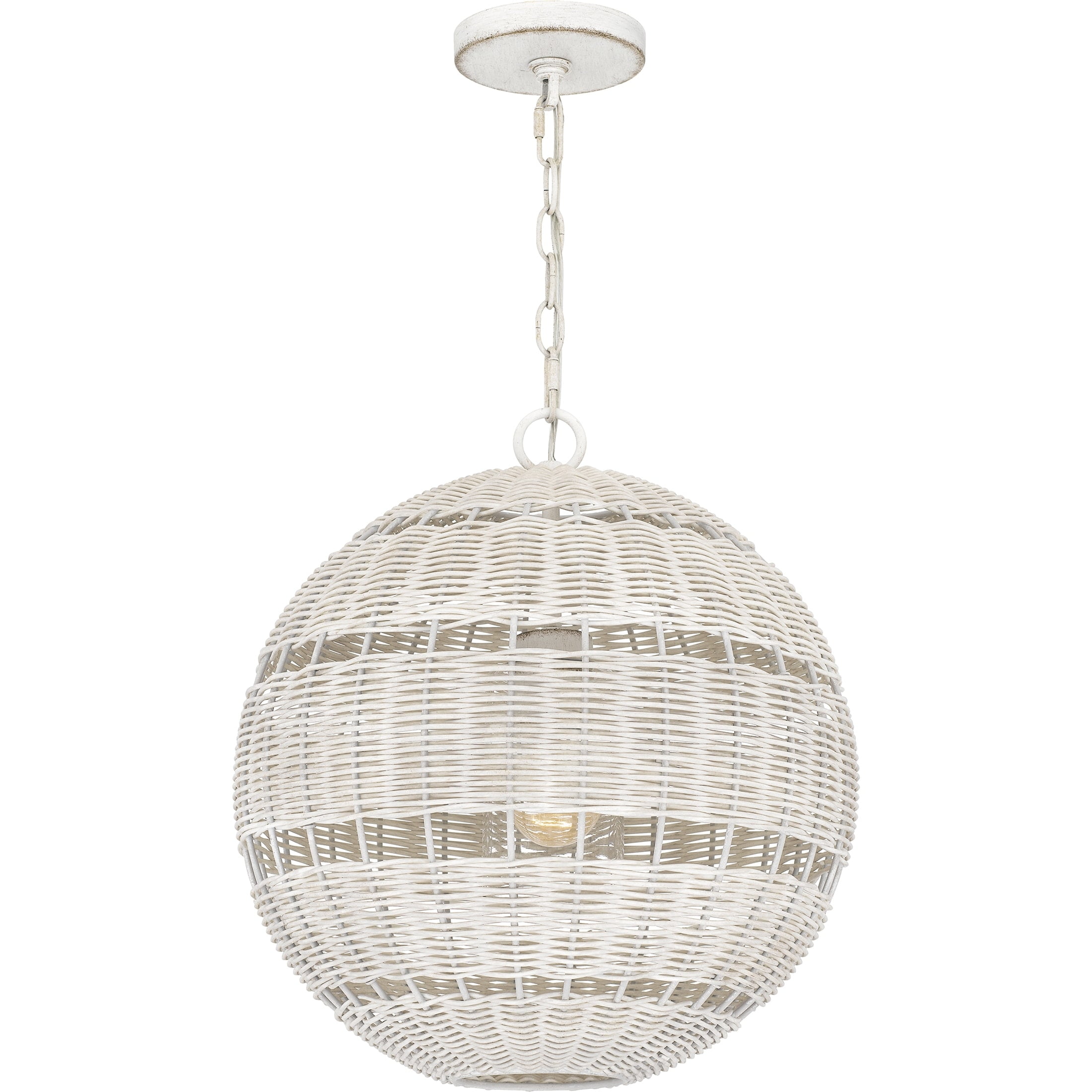 Antique White Rattan Globe Pendant Light with Glass Shade