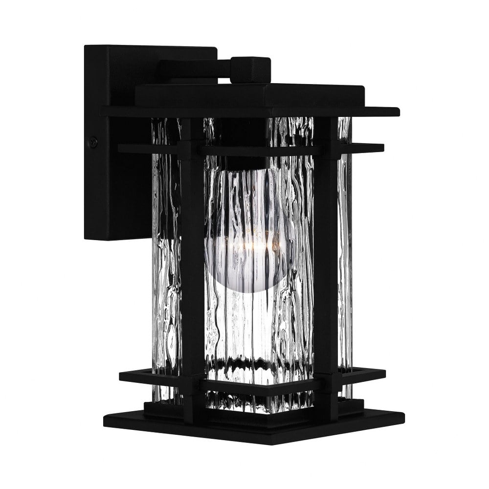 Black Aluminum Dimmable Outdoor Wall Lantern with Textured Glass