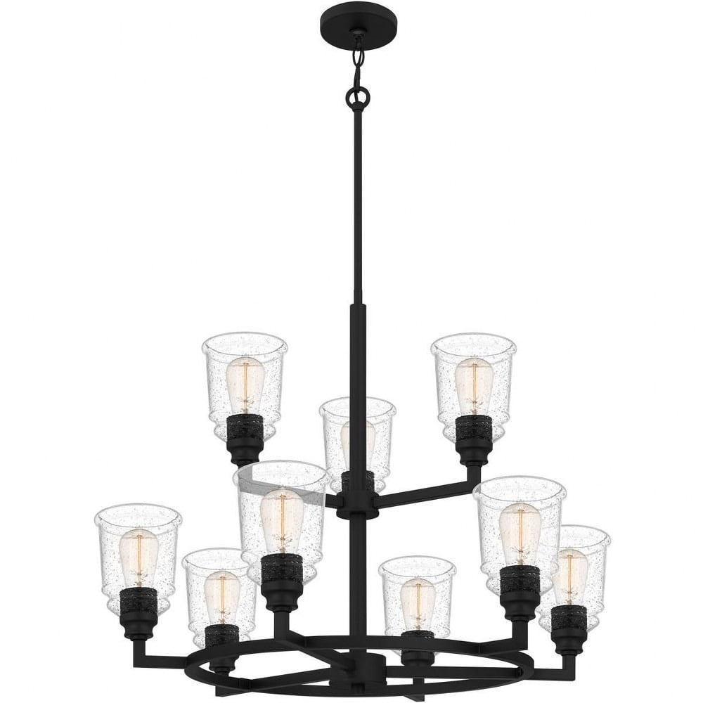 McIntire Matte Black 9-Light Chandelier with Clear Seedy Glass