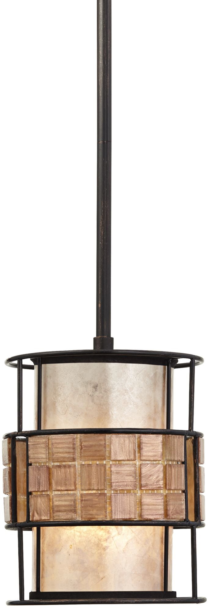 Quoizel Laguna Flush Mount Ceiling Light - 16 Inch Oyster Mica Drum With Mosaic Tile & Renaissance Copper Finish
