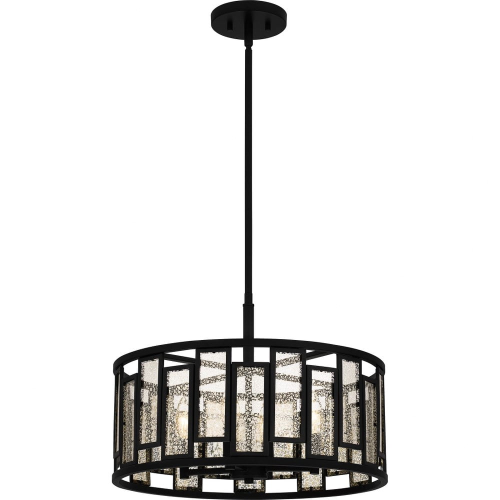 Bankston Matte Black 4-Light Glass Drum Pendant