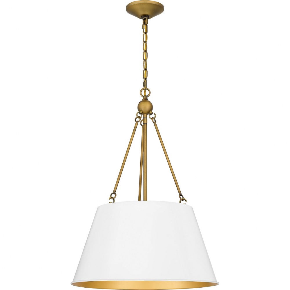 White Lustre Drum Pendant Light with Gold Accents
