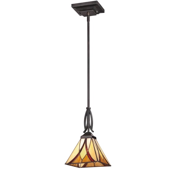 Quoizel TFAS1507VA Asheville Tiffany Glass Mini Pendant Lighting, 1-Light, 100 Watts, Valiant Bronze (12" H x 7" W)