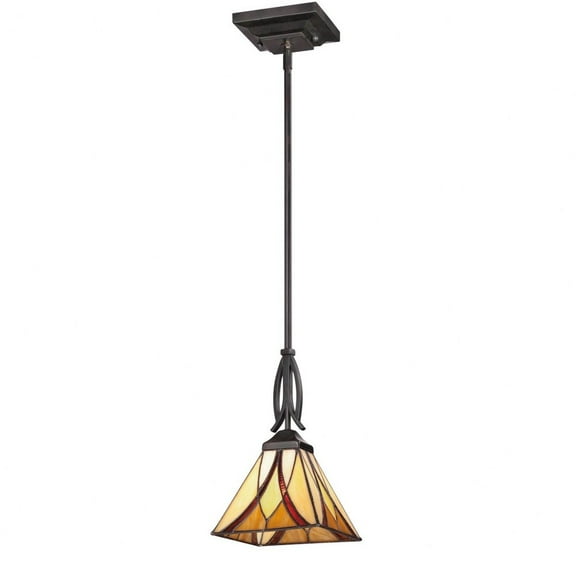 Quoizel TFAS1507VA Asheville Tiffany Glass Mini Pendant Lighting, 1-Light, 100 Watts, Valiant Bronze (12" H x 7" W)