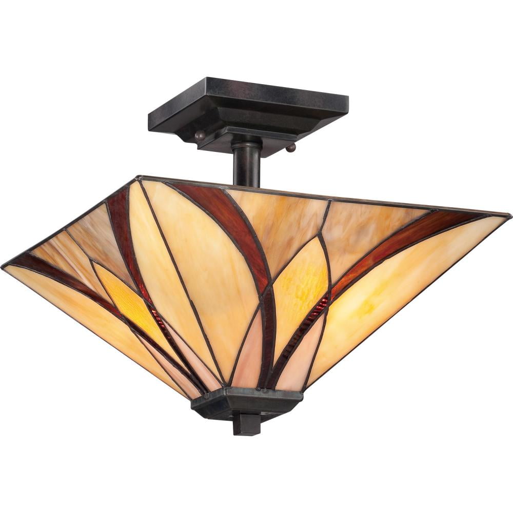 Valiant Bronze 14" Tiffany Glass Semi-Flush Mount Light