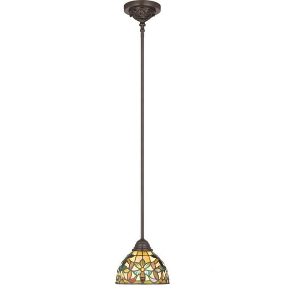 Quoizel TFKM1508VB Kami Tiffany Mini Pendant Lighting, 1-Light, 100 Watts, Vintage Bronze (9" H x 8" W)