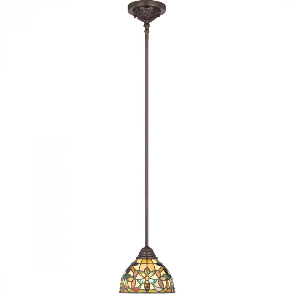 Vintage Bronze Mini Pendant with Tiffany Glass Shade
