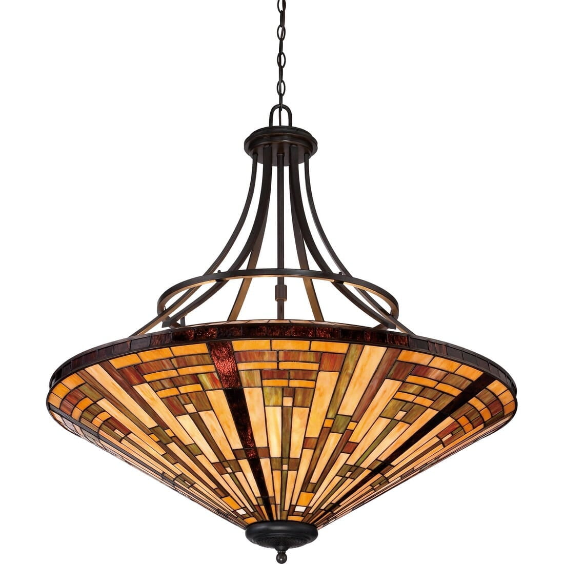Stephen Vintage Bronze 40" Tiffany Glass Pendant Light