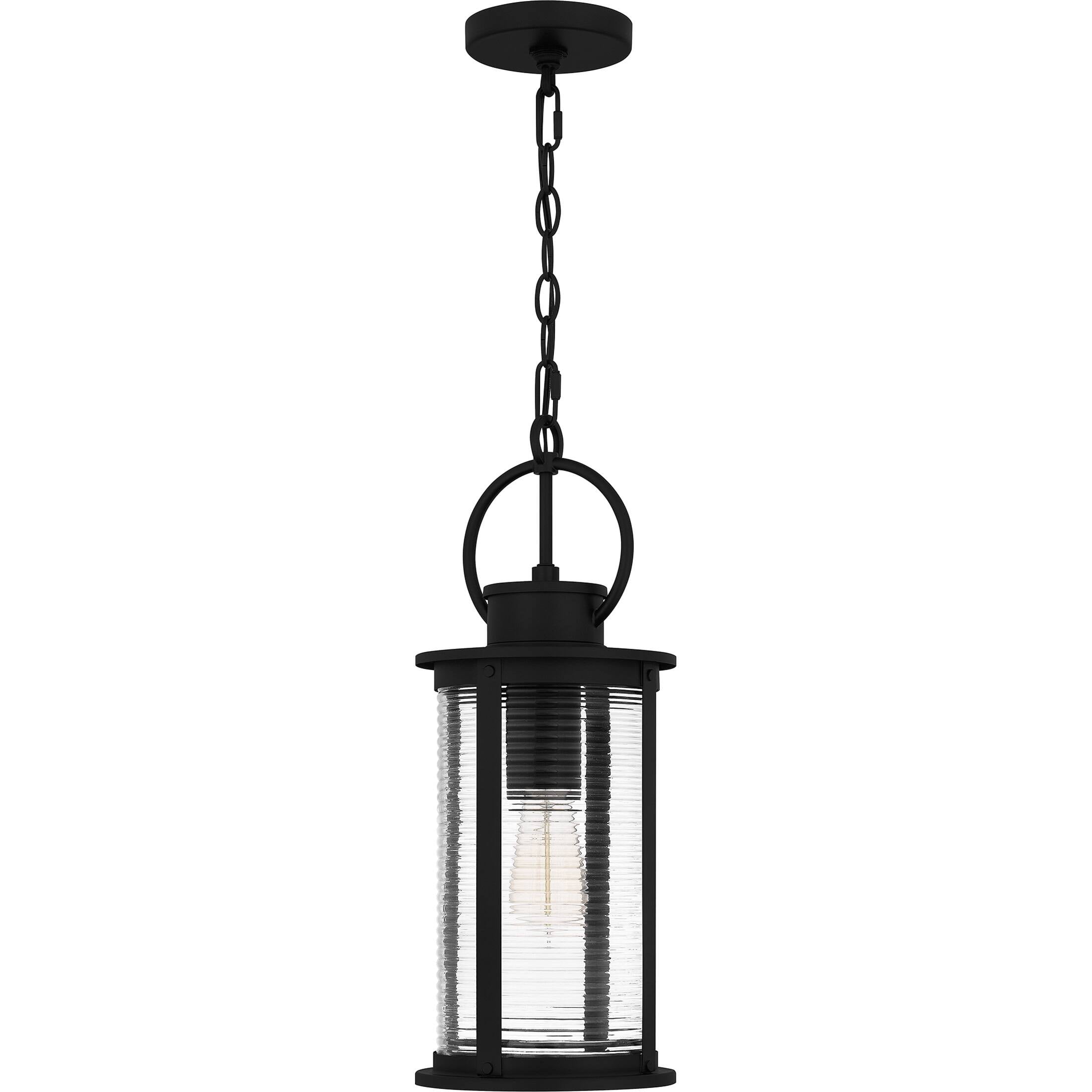 Tilmore Matte Black Ribbed Glass Outdoor Hanging Lantern