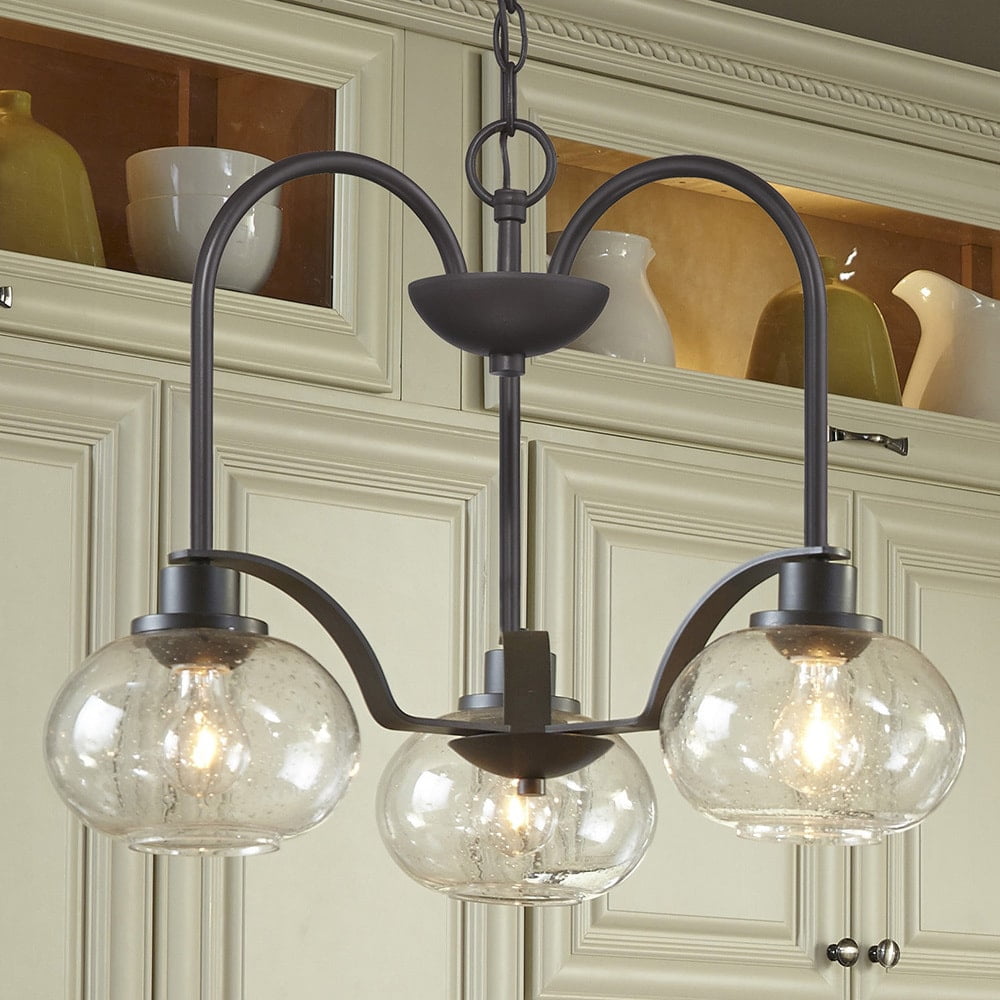 Old Bronze Mini Chandelier with Clear Seedy Glass Shades