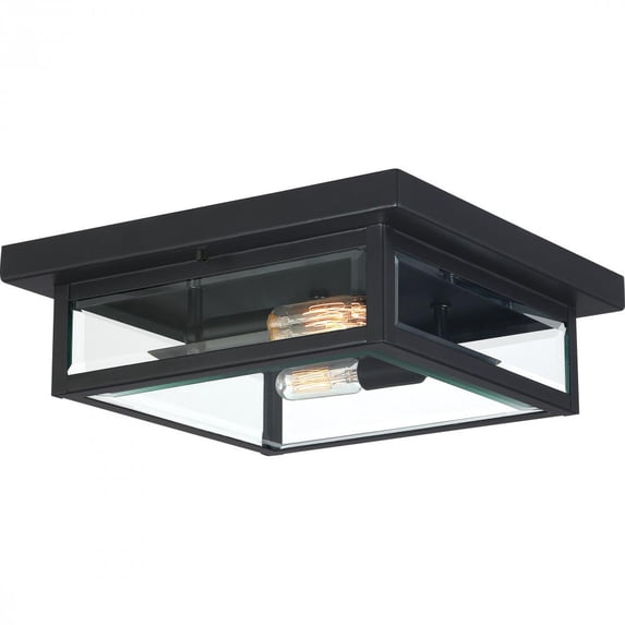 Quoizel WVR1612EK Westover Modern Industrial 2-Light Outdoor Flush Mount Ceiling Lighting, Earth Black - 12 Watt 12 Inch Fixtures for Outdoor, Backyard, & Patio - Overhead Porch Lights
