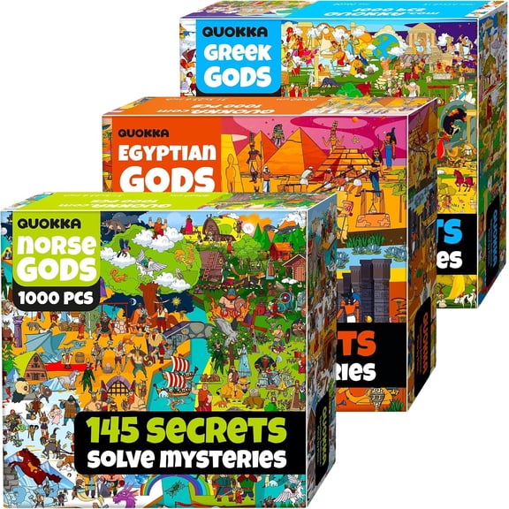 Quokka 1000 Piece Jigsaw Puzzle for Adults – Set of 3 Puzzles for Adults 1000 Pieces - Norse, Greek and Egyptian Gods