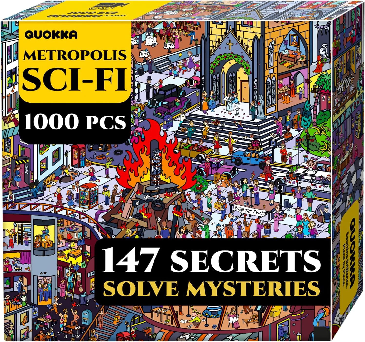 Quokka 1000 Piece Puzzle for Adults – Metropolis 1927 Sci-Fi Inspired Jigsaw - 147 Hidden Mysteries, 2 Secret Envelopes for Extended Immersive Experience