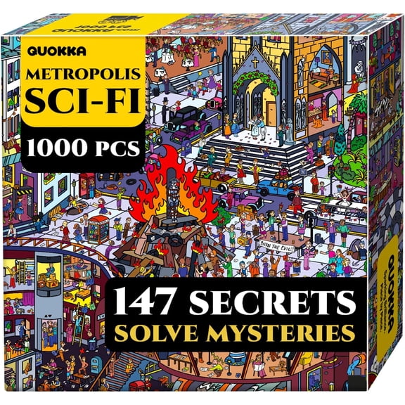 Quokka 1000 Piece Puzzle for Adults – Metropolis 1927 Sci-Fi Inspired Jigsaw - 147 Hidden Mysteries, 2 Secret Envelopes for Extended Immersive Experience