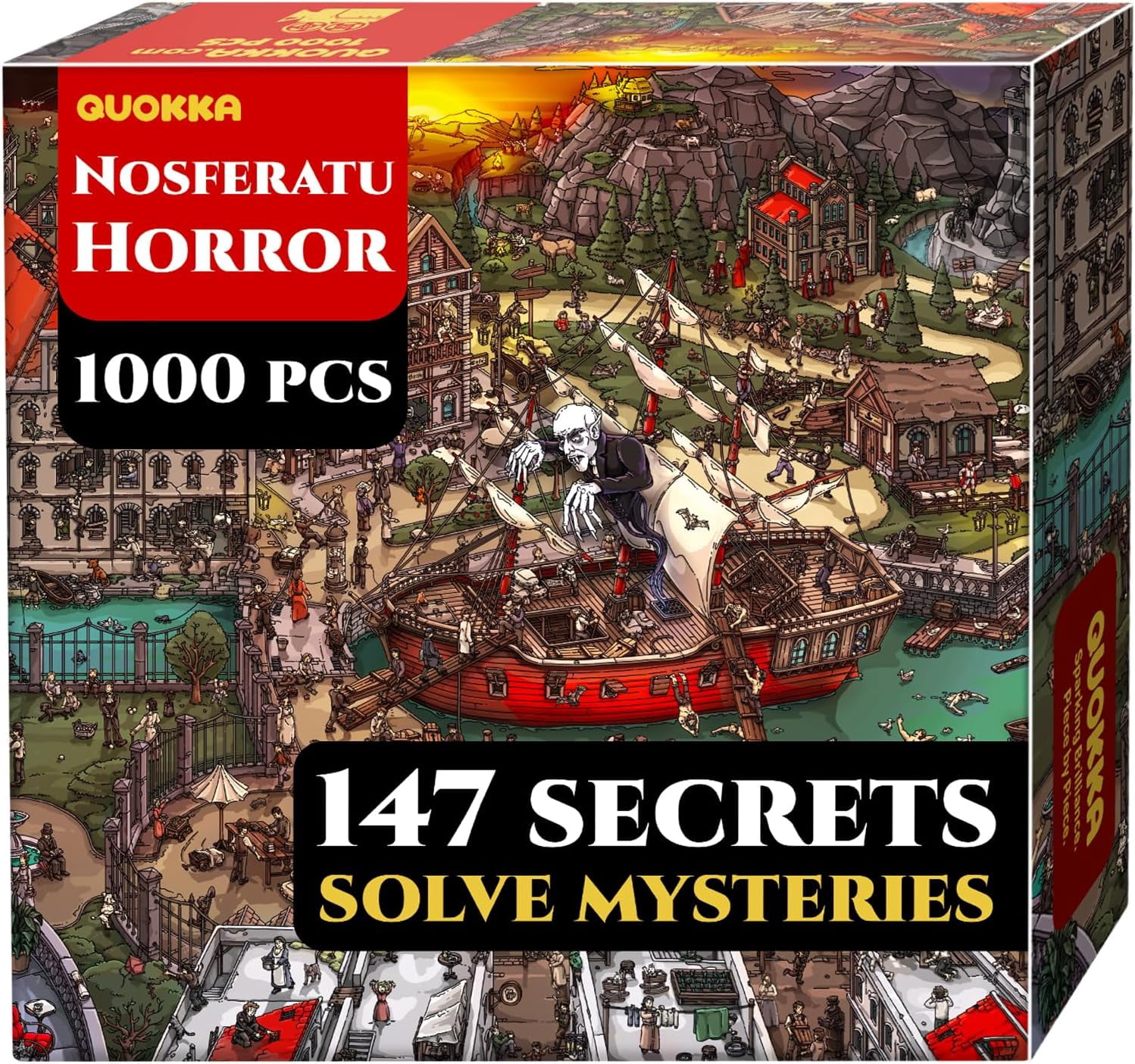 Quokka 1000 Piece Puzzle for Adults – Nosferatu 1922 Horror Movie Inspired Jigsaw – 147 Hidden Mysteries, 2 Secret Envelopes for Extended Experience