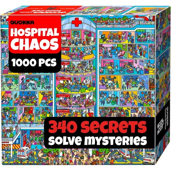 Quokka 1000 Piece Puzzles for Adults - Hospital Chaos - Adult Puzzle 1000 Pieces with 340 Hidden Secrets
