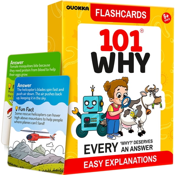 Quokka 101 WHY Card Games for Kids Ages 4-8 – Flash Cards for Kids with Simple Explanations & Fun Facts – Educational Games About Science, Nature, Space, Body Topics