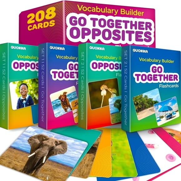 Quokka 208 Kindergarten Flash Cards – Go Together & Opposites Matching Game, Preschool Learning Set