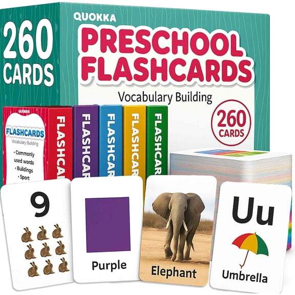 Quokka 260 Flash Cards with Realistic Images – Preschool Learning Set with 16 Topics & Activities