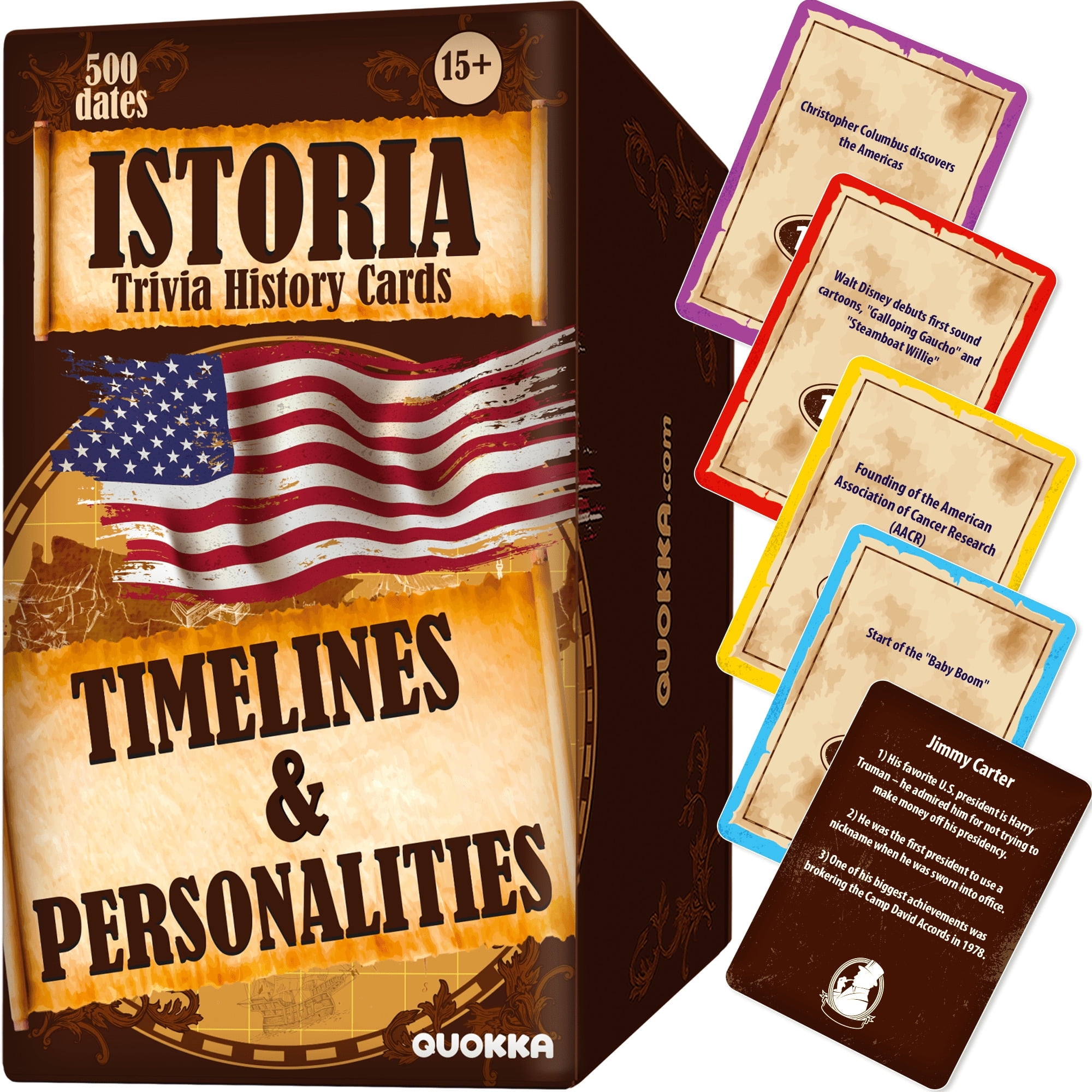 Quokka Board Card Game for Adults - Istoria 500 Trivia Cards for Ages 15 + - USA History & Personality Board Card Game