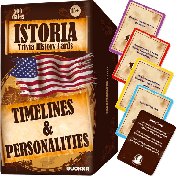 Quokka Board Card Game for Adults - Istoria 500 Trivia Cards for Ages 15 + - USA History & Personality Board Card Game