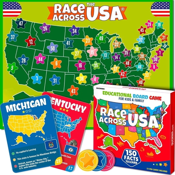 Quokka Board Game for Kids Ages 8-12 - Learn US States, Capitals, Landmarks Trivia Game for Kids