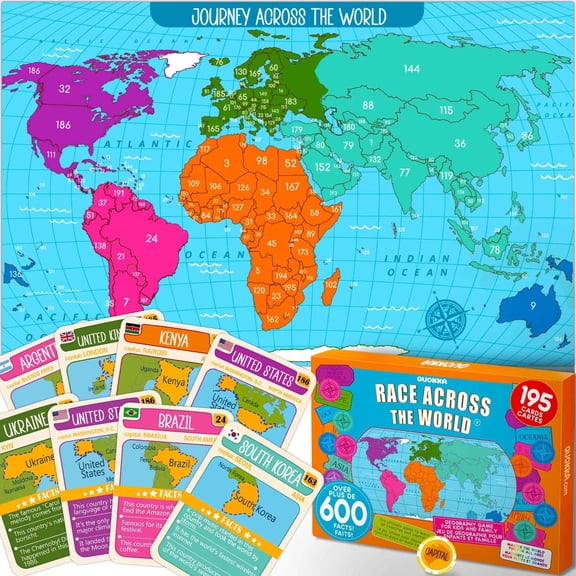 Quokka Board Games for Kids Ages 8-12 - World Game for Adults with 95 World Map Cards - Journey Across The World Card Game