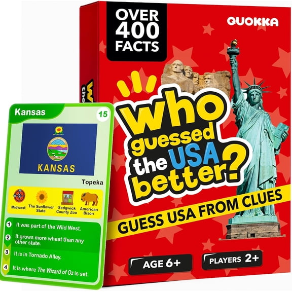 Quokka Card Games Who Guess It Better USA States Educational Game with Visual Clues, Geography Learning Card Set