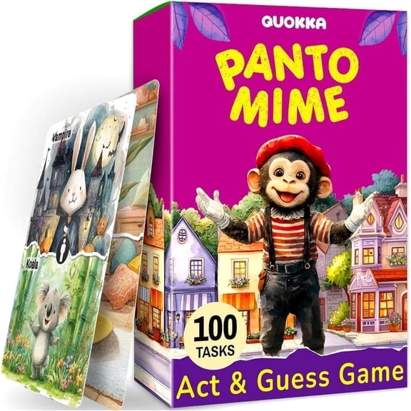 Quokka Charades for Kids Ages 4-8 - 100 Act & Guess Pantomime Tasks with Extra Twists, Family Party Game for Home & Classroom