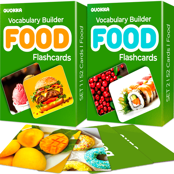 Quokka Flash Cards for Kids – Flashcards for Preschool Learning – 104 Food Flash Cards for Toddlers