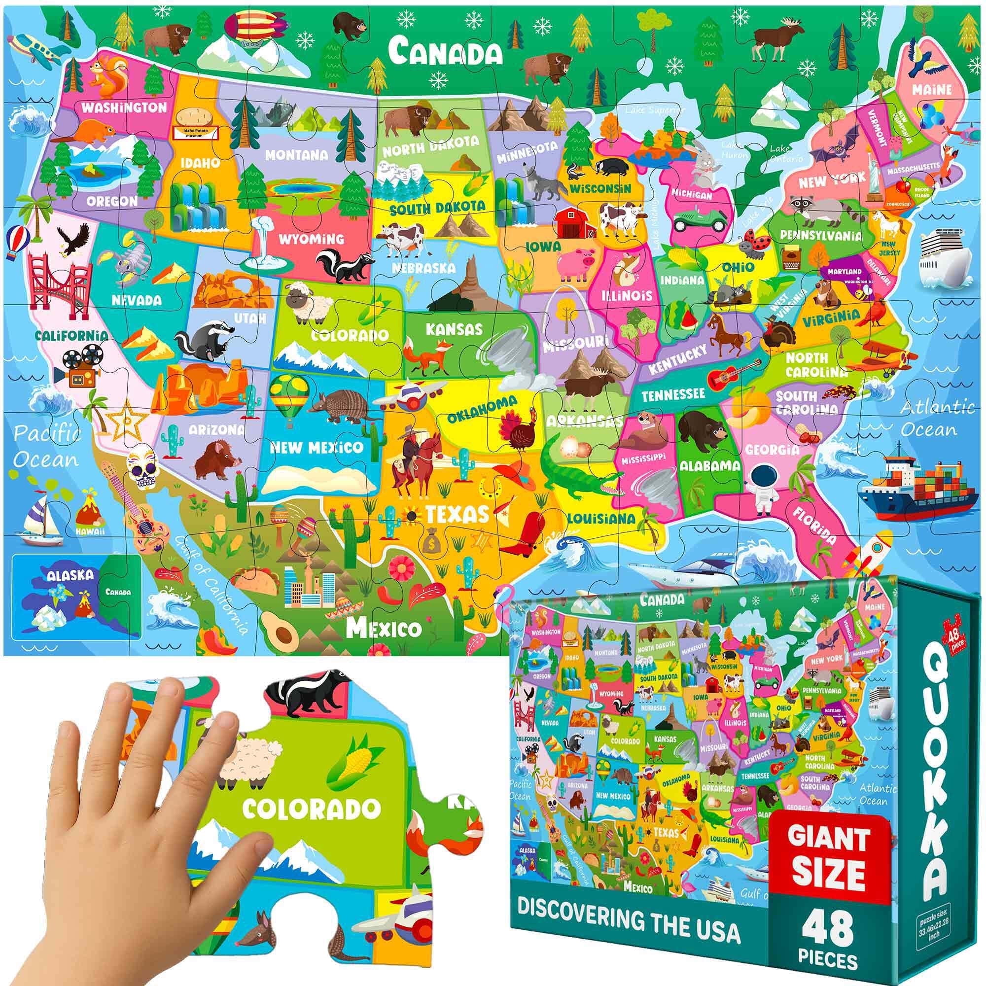 Quokka Floor Puzzle for Kids Ages 4-6 - Toddler Puzzle Ages 3-5 - USA Map Educational Activity for Boys Girls