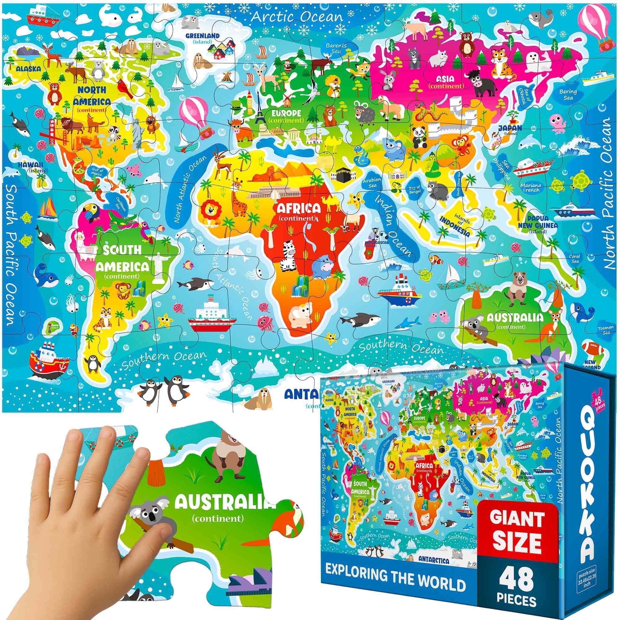 Quokka Floor Puzzle for Kids Ages 4-6 - Toddler Puzzle Ages 3-5 - World Map Educational Activity for Boys Girls
