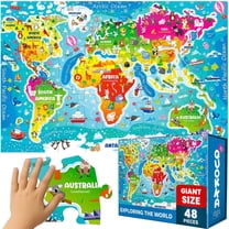 Quokka Floor Puzzle for Kids Ages 4-6 - Toddler Puzzle Ages 3-5 - World Map Educational Activity for Boys Girls