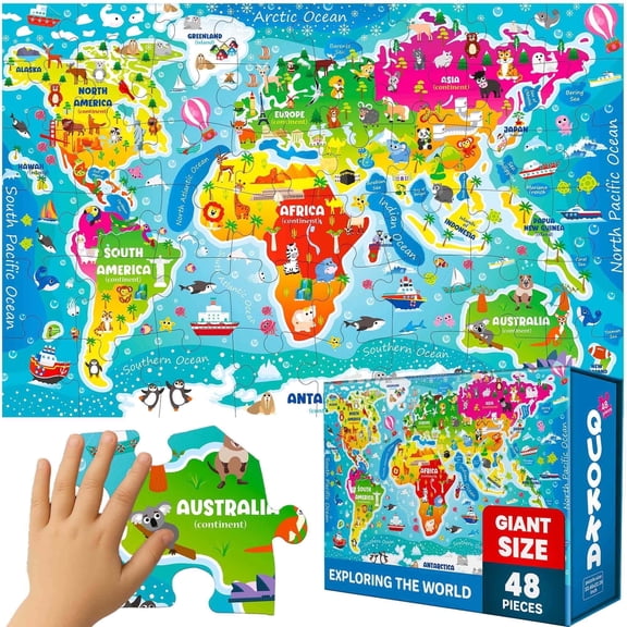 Quokka Floor Puzzle for Kids Ages 4-6 - Toddler Puzzle Ages 3-5 - World Map Educational Activity for Boys Girls