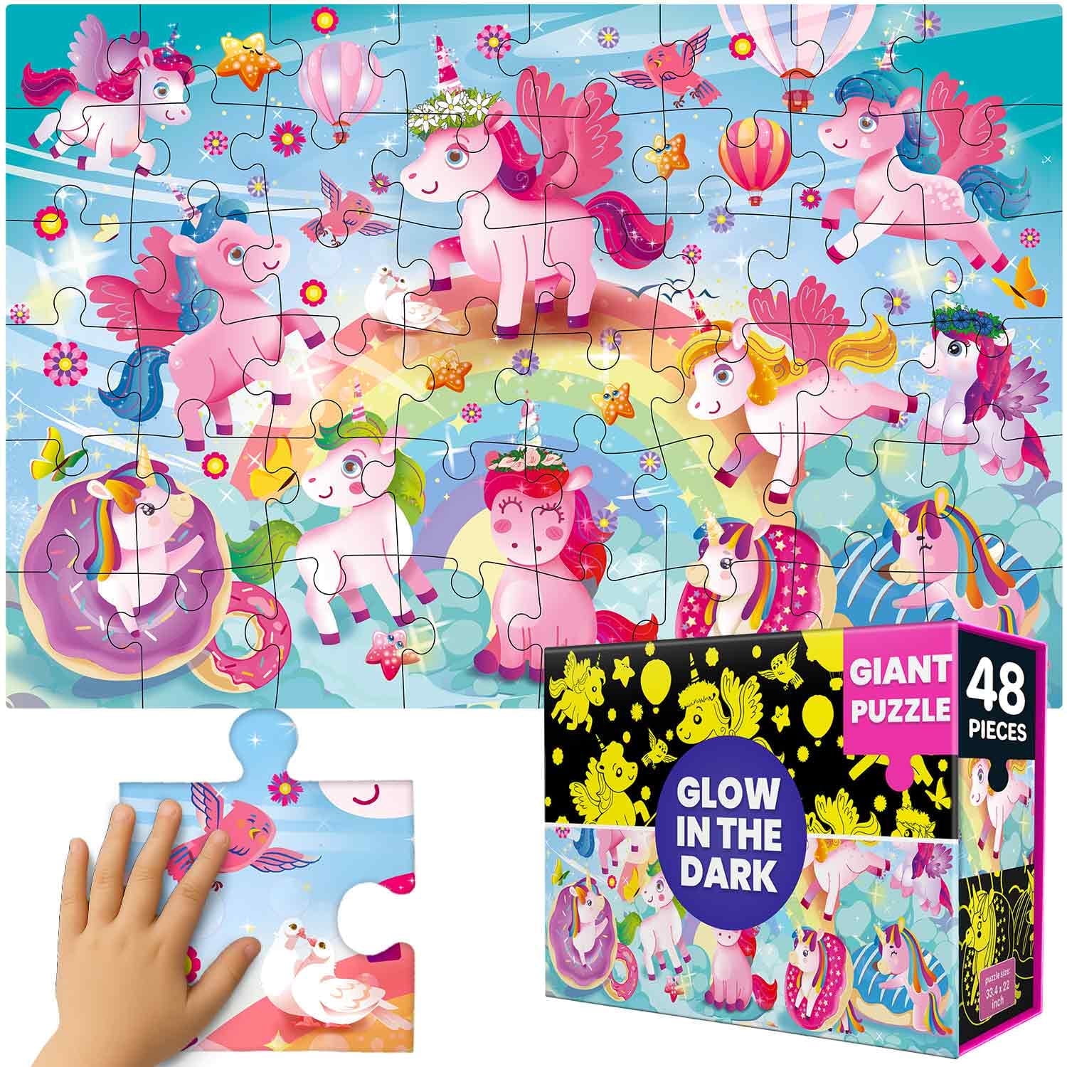 Quokka Floor Puzzle for Kids Ages 4-8 – Glow in the Dark Learning Toys  – Puzzles for Toddlers with Magical Unicorn Scene