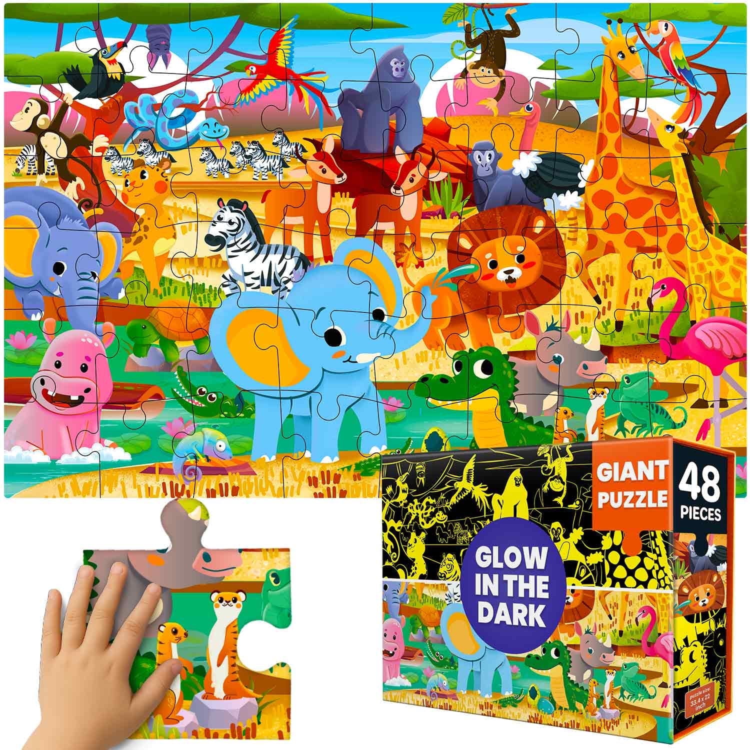 Quokka Floor Puzzles for Kids 3-6 –  African Safari Animals Learning Toys – 48 Large Pieces Puzzles for Toddlers