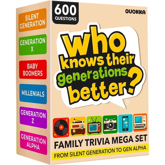 Quokka Generation Trivia Game  Generations Challenge Card Set with 600 Questions for Ages 10+  Travel Game for Family