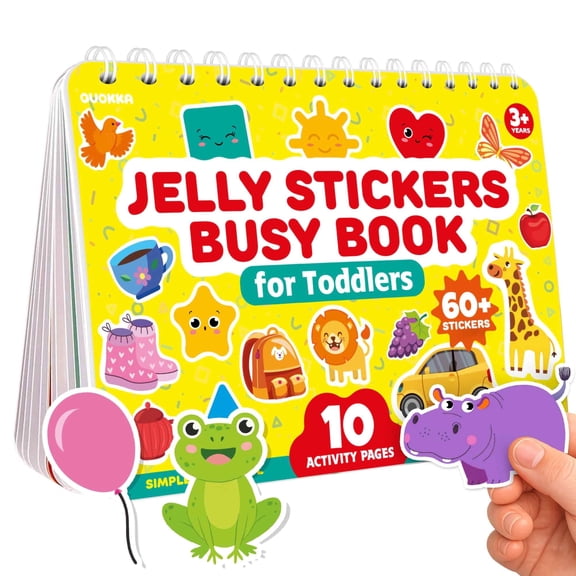 Quokka Jelly Sticker Books for Toddlers 1-3 - 10 Preschool Topics, 40+ Large Thick Reusable Stickers - Waterproof Washable Toddler Activity Busy Book