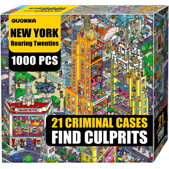 Quokka Jigsaw Puzzles for Adults 1000 Piece - Roaring Twenties New York – Detective Jigsaw - Extra Fun Challenges
