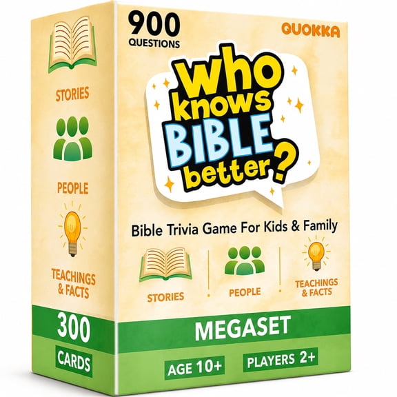 Quokka Who Knows Bible Better – Bible Trivia Card Game Set with 300 Cards and 900 Faith-Based Questions for Family Nights, Sunday School, and Homeschool