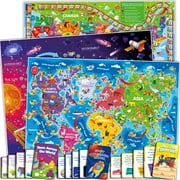 Quokka Learning Board Games for Kids 6-8 - Educational Trivia Cards Ages 8-12 - 3X Set World USA Map & Space