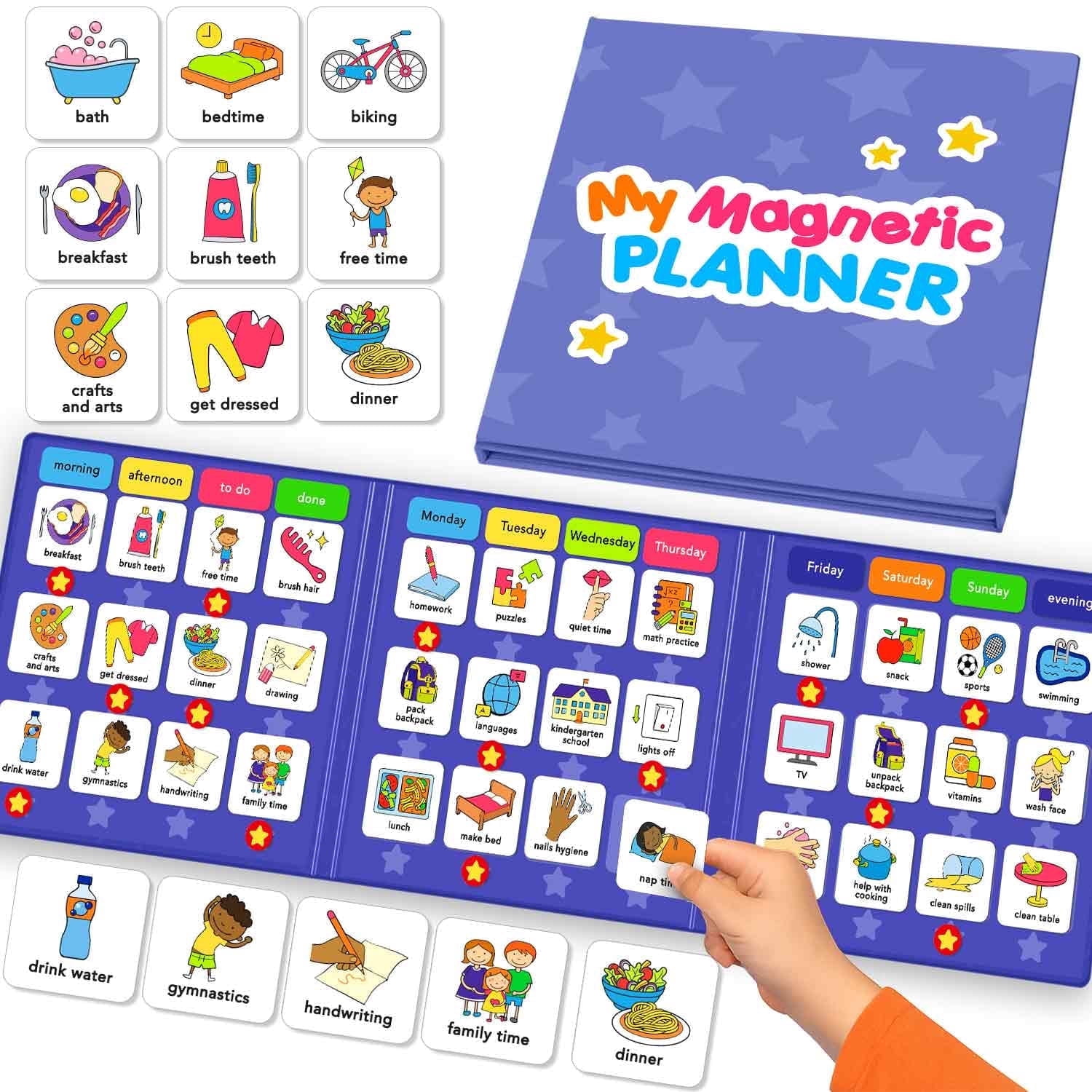 Quokka Magnetic Chore Chart for Kids - Behavior Chart for Kids - 72 Routine Magnets & Star Rewards