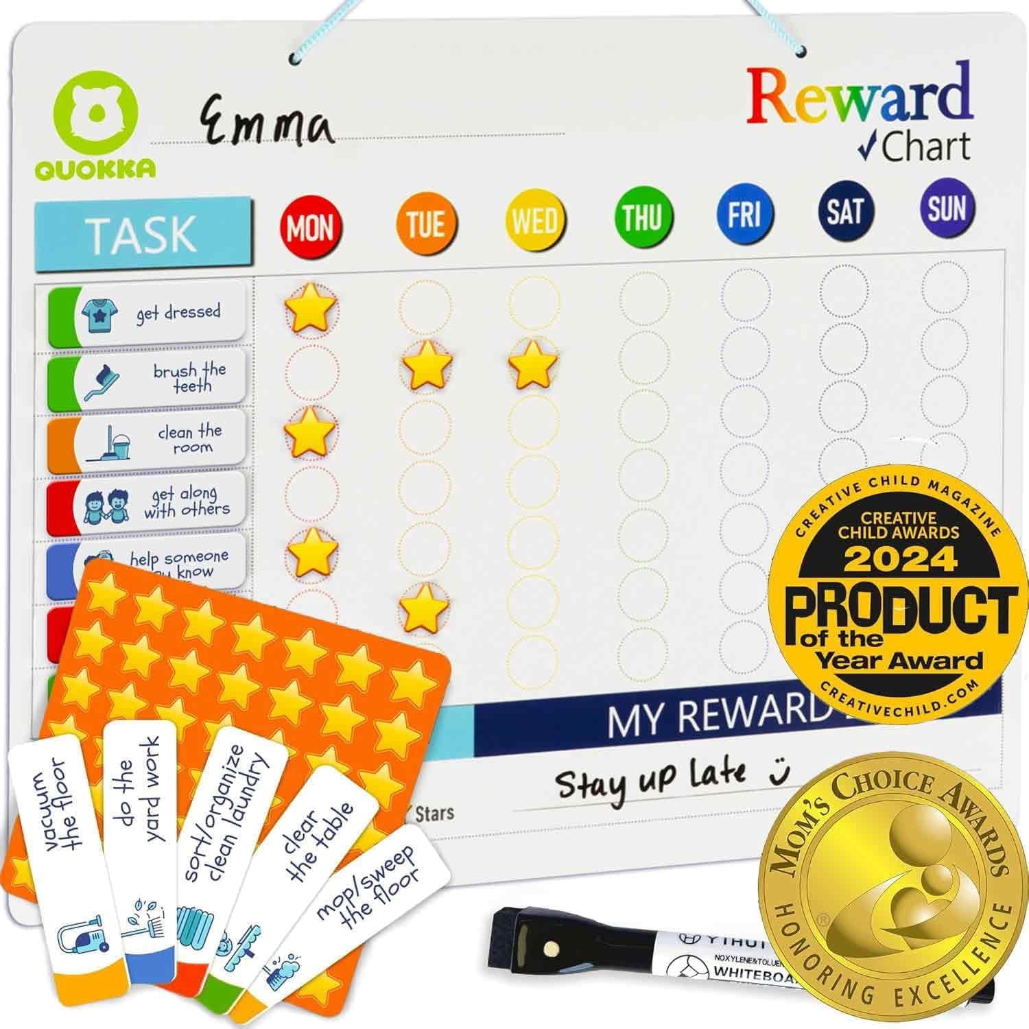 Quokka Reward Chart for Kids - Magnetic Behavior Chore Chart for Kids at Home - Dry and Erase and Responsibility - 84 Magnets & 102 Stars