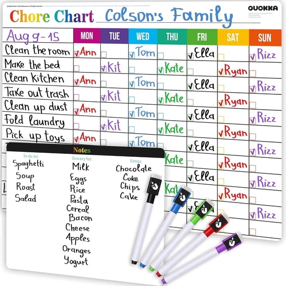 Quokka Magnetic Chore Chart for Kids at Home - Gift Reward Visual Schedule Chart - Dry Erase Weekly Planner