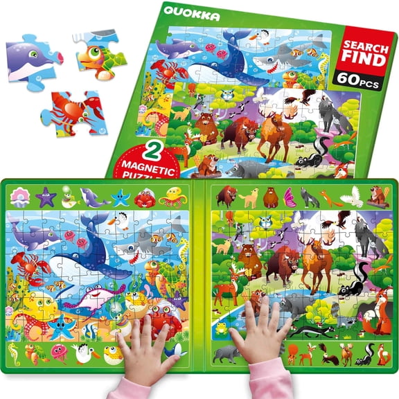 Quokka Puzzles for Kids Ages 3-5 - Magnetic Puzzles for Toddlers 2x60 Pcs - Ocean & Forest