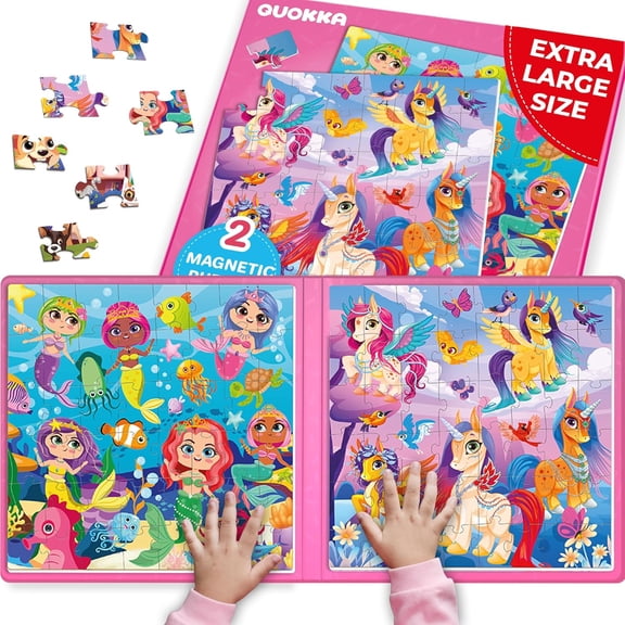Quokka Magnetic Puzzles for Toddlers Ages 3-6 - 48 Pcs Travel Puzzle Game with Unicorns for Kids