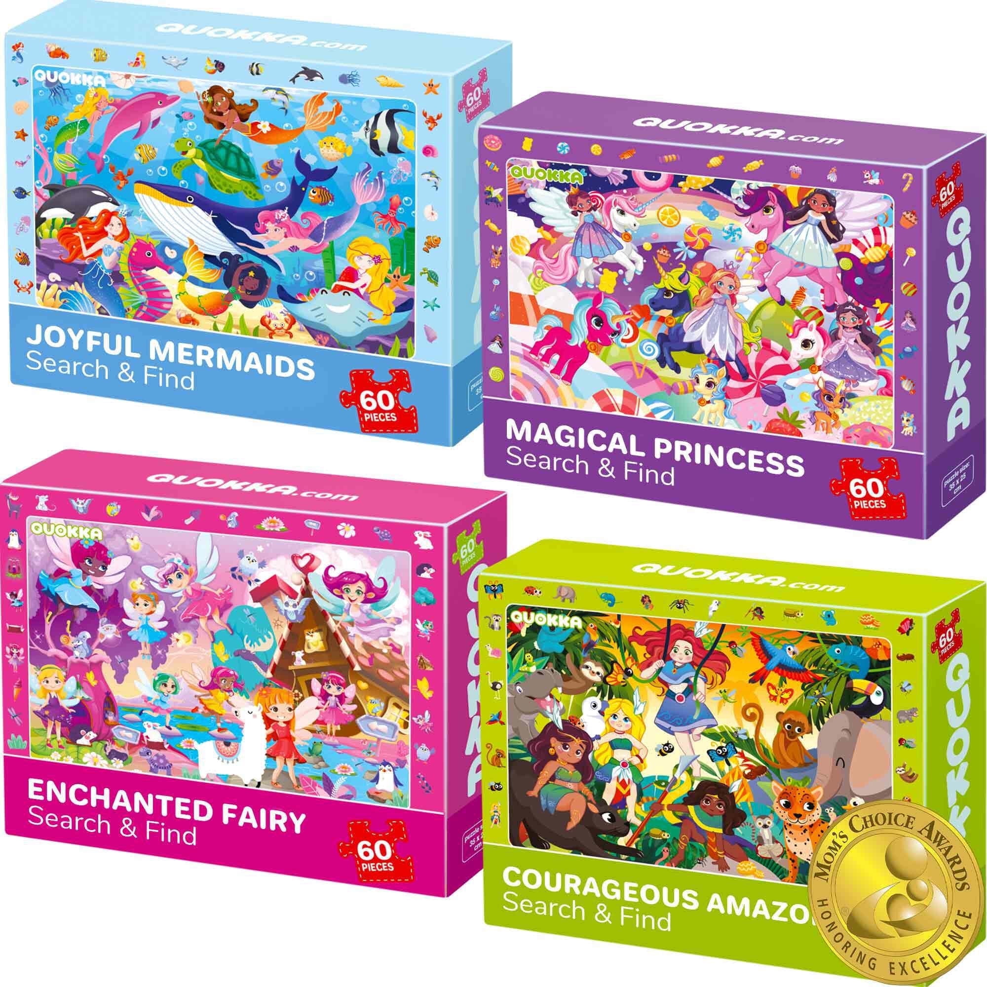 Quokka Puzzles for Kids Ages 4-6 - Jigsaw Toddler Puzzles Ages 3-5 - 60 Piece Search and Find Unicorn Mermaid Fairy Puzzles