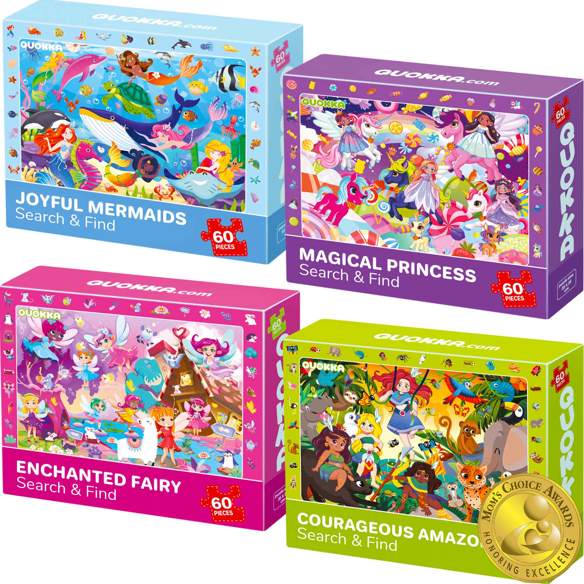 6 Pack Wooden Puzzles For Kids Ages 3-6 - 24 Piece Unicorn, Mermaid, Princess, Fairy Puzzles